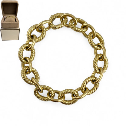 David Yurman 18k Yellow Gold Oval Cable Link 10-12mm Chain Bracelet 18" w/ BOX