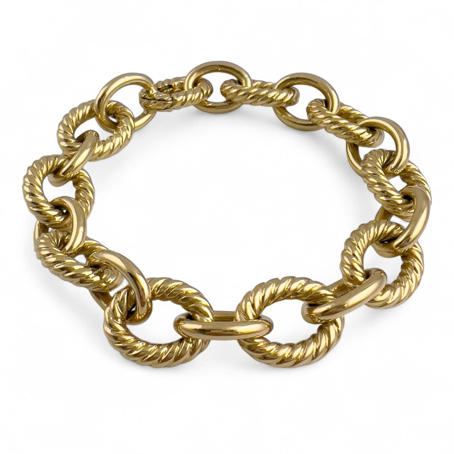 David Yurman 18k Yellow Gold Oval Cable Link 10-12mm Chain Bracelet 18" w/ BOX