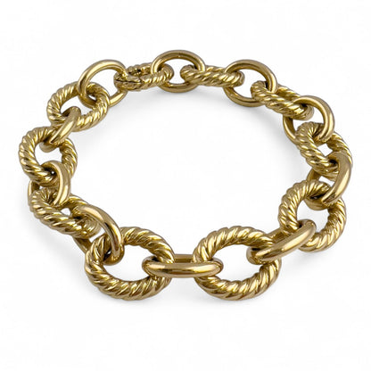 David Yurman 18k Yellow Gold Oval Cable Link 10-12mm Chain Bracelet 18" w/ BOX