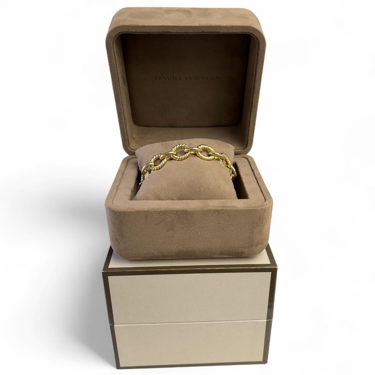 David Yurman 18k Yellow Gold Oval Cable Link 10-12mm Chain Bracelet 18" w/ BOX