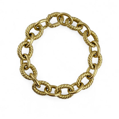 David Yurman 18k Yellow Gold Oval Cable Link 10-12mm Chain Bracelet 18" w/ BOX