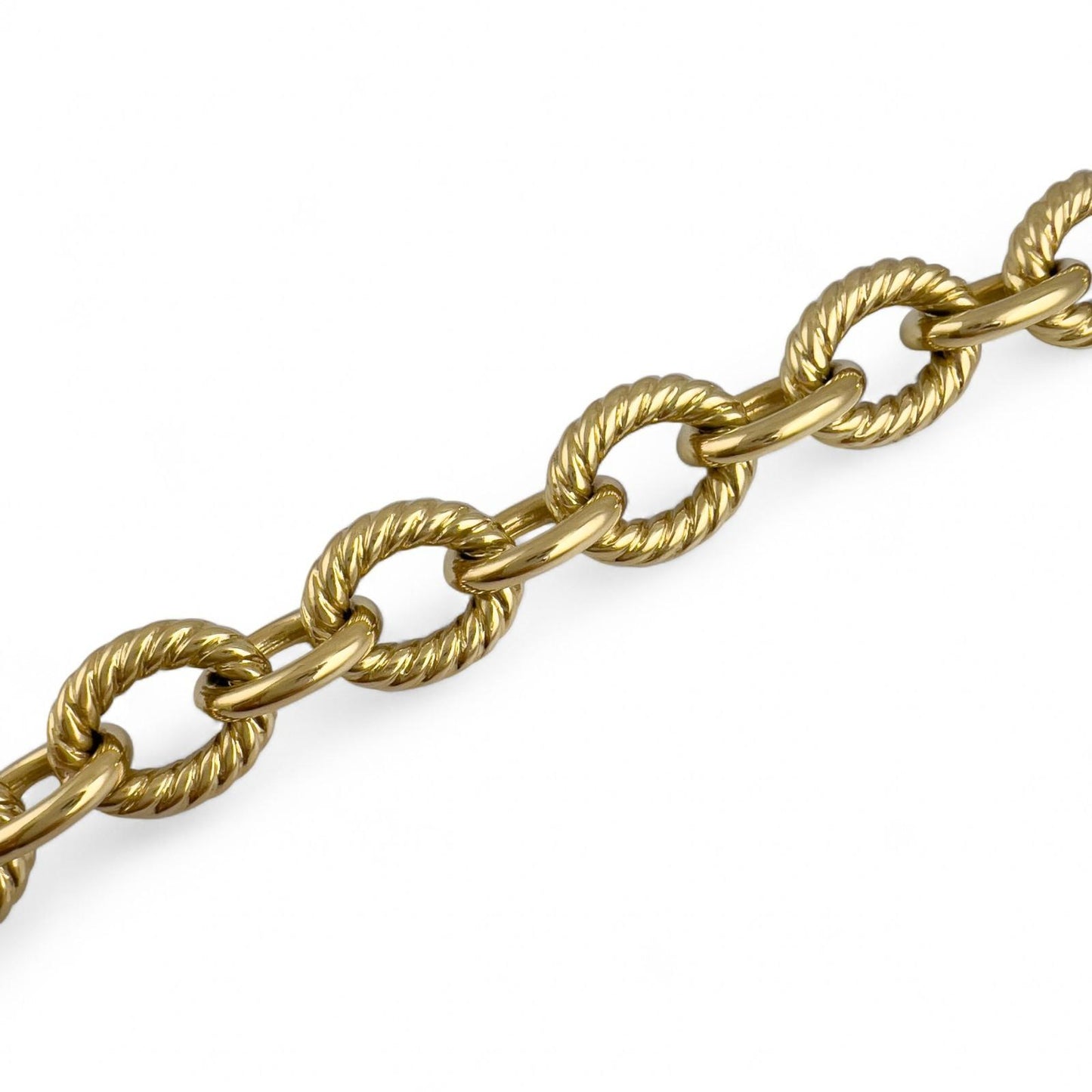 David Yurman 18k Yellow Gold Oval Cable Link 10-12mm Chain Bracelet 18" w/ BOX