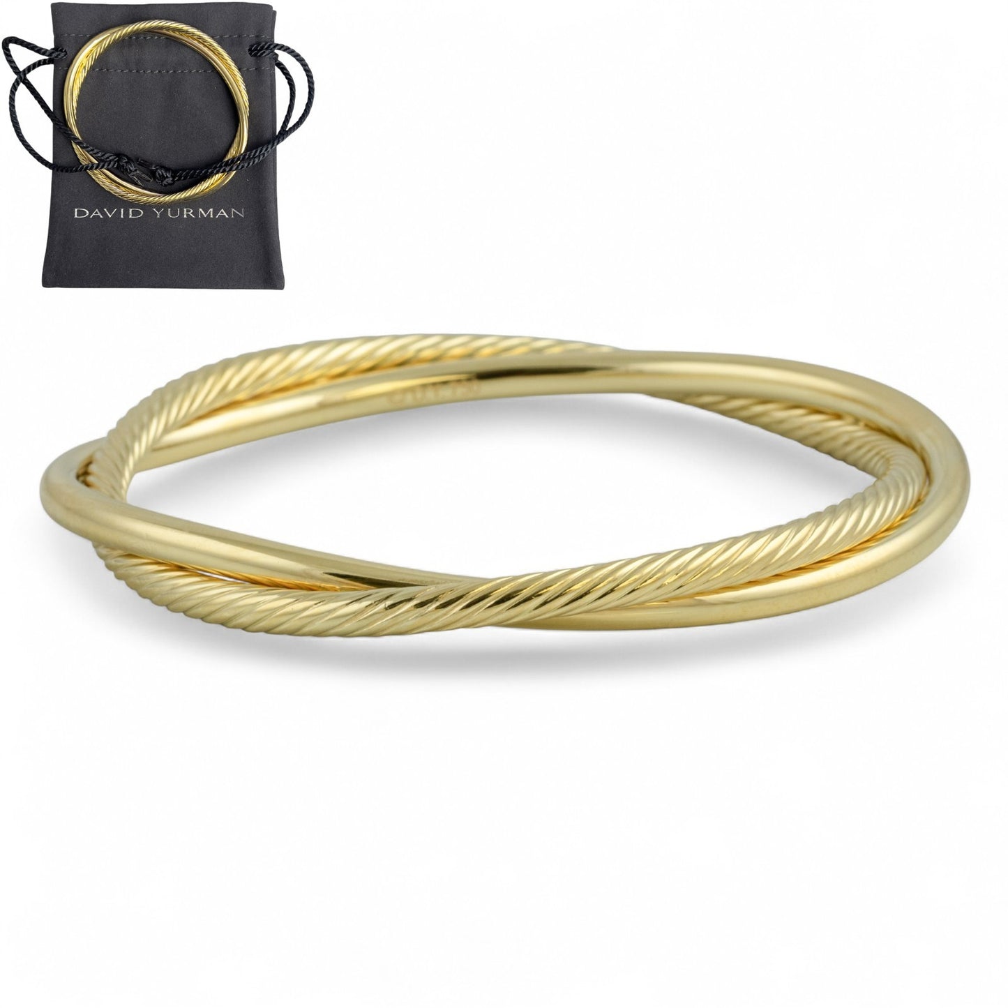 David Yurman 18k Yellow Gold Cable Crossover Interlaced Bangle Bracelet POUCH