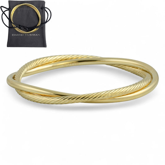 David Yurman 18k Yellow Gold Cable Crossover Interlaced Bangle Bracelet POUCH