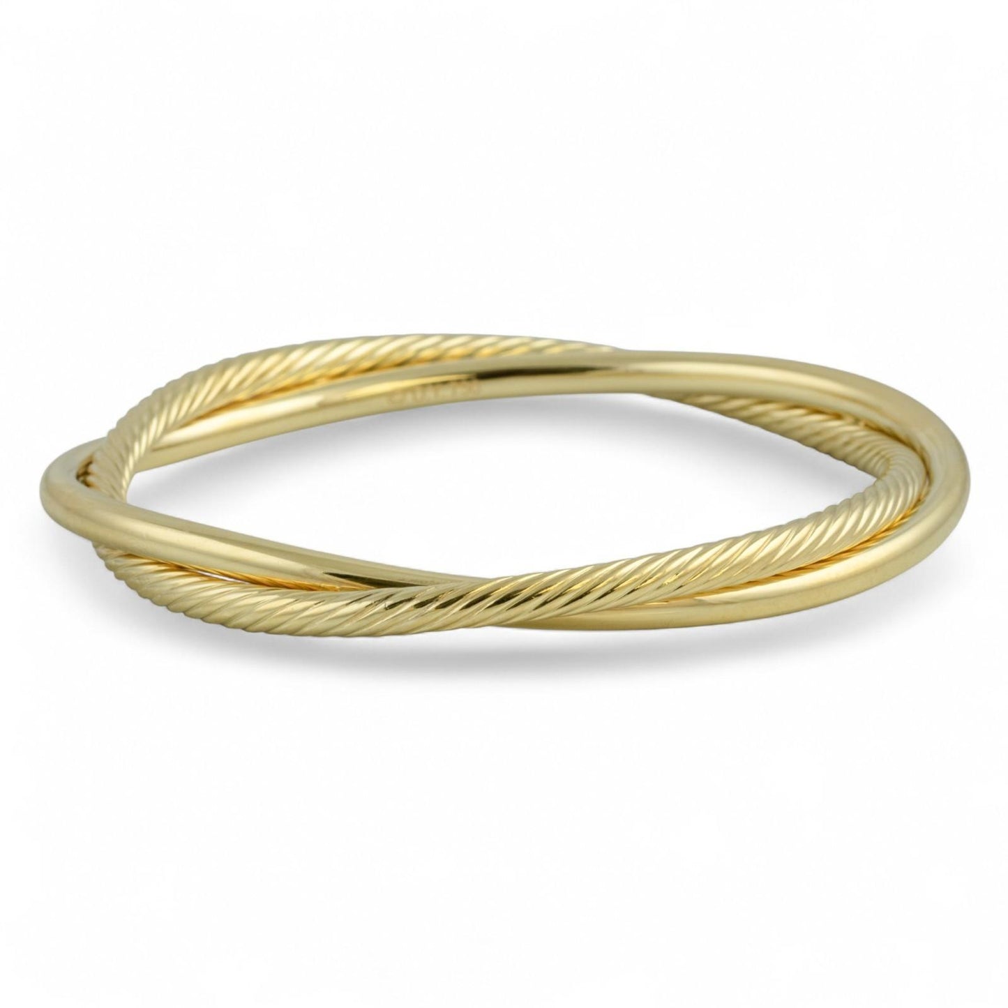 David Yurman 18k Yellow Gold Cable Crossover Interlaced Bangle Bracelet POUCH
