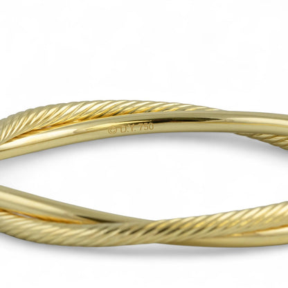 David Yurman 18k Yellow Gold Cable Crossover Interlaced Bangle Bracelet POUCH