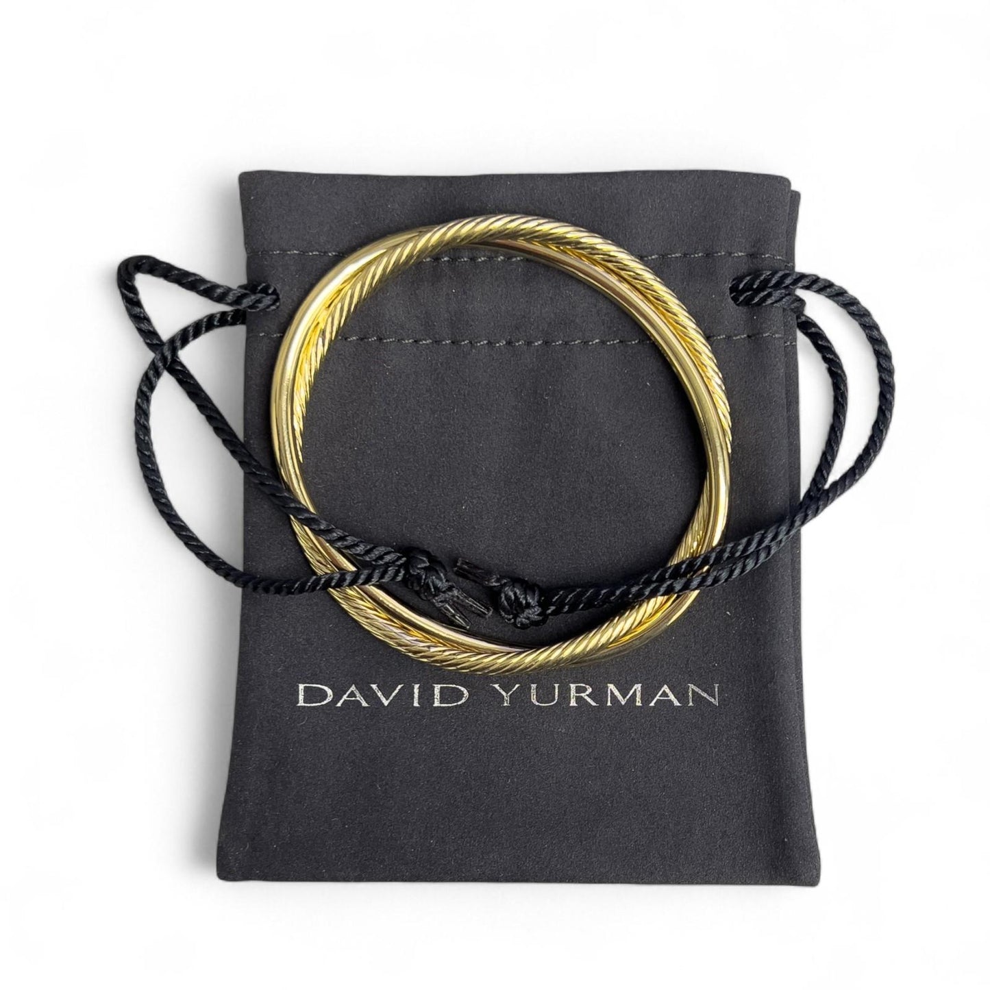 David Yurman 18k Yellow Gold Cable Crossover Interlaced Bangle Bracelet POUCH