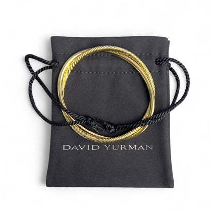David Yurman 18k Yellow Gold Cable Crossover Interlaced Bangle Bracelet POUCH