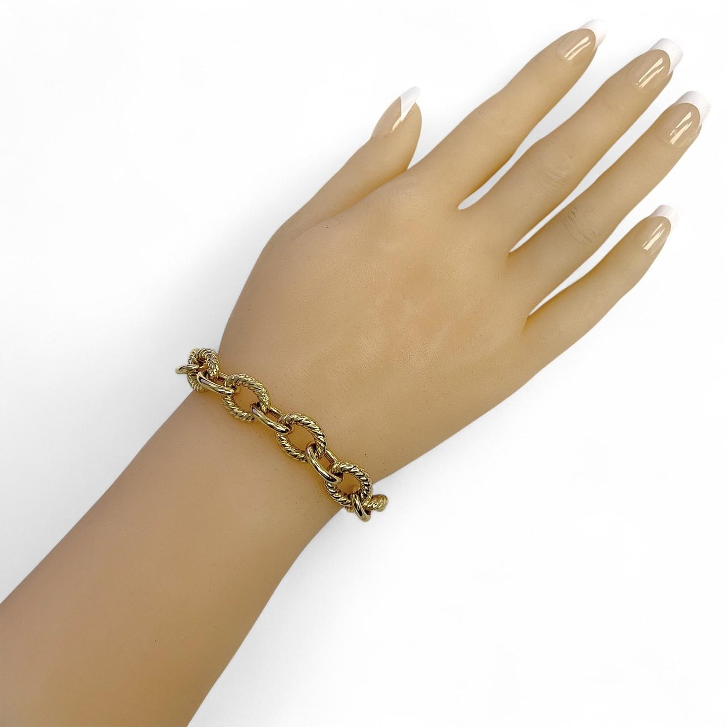 Vintage 14k Yellow Gold Gemstone Enamel Station FROG FLOWER LADYBUG Bracelet 40g