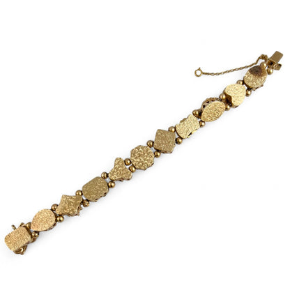 Vintage 14k Yellow Gold Gemstone Enamel Station FROG FLOWER LADYBUG Bracelet 40g