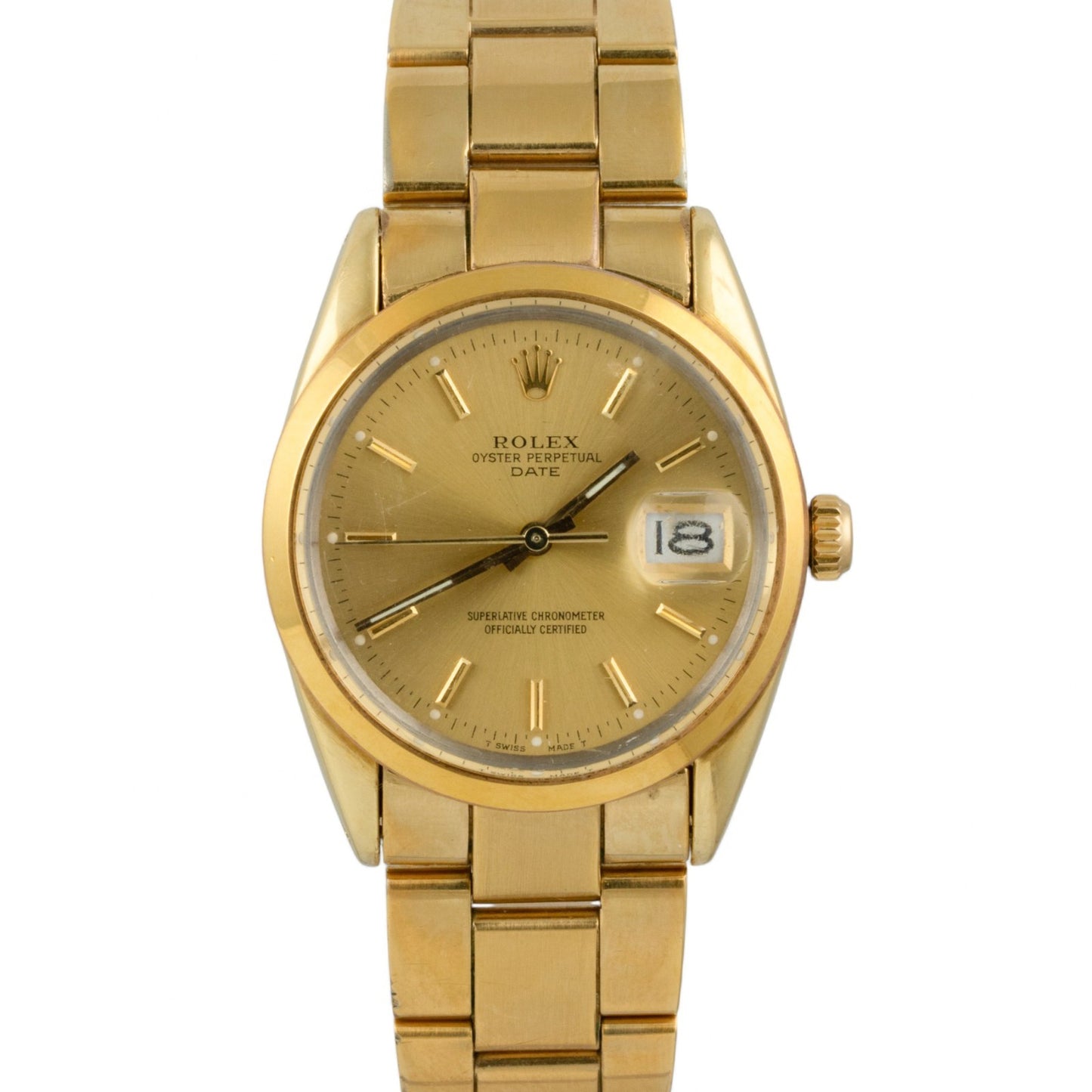 Rolex Oyster Perpetual Date 1505 Champagne 18k Gold Plated Steel 34mm VINTAGE