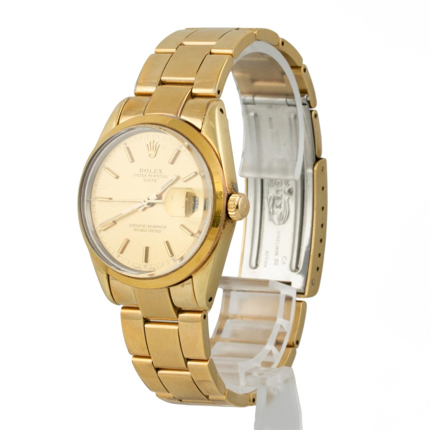 Rolex Oyster Perpetual Date 1505 Champagne 18k Gold Plated Steel 34mm VINTAGE