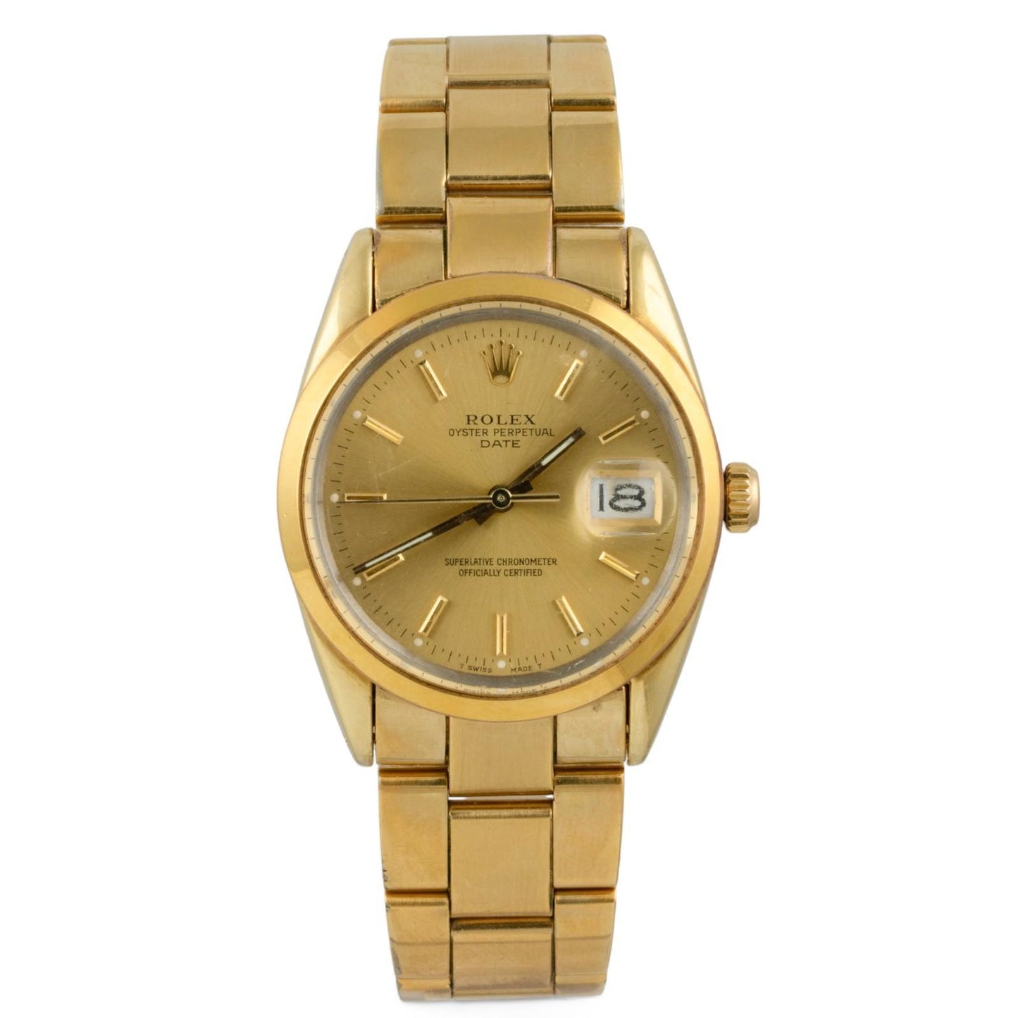 Rolex Oyster Perpetual Date 1505 Champagne 18k Gold Plated Steel 34mm VINTAGE