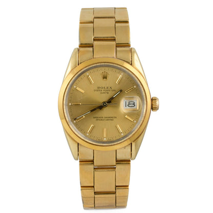 Rolex Oyster Perpetual Date 1505 Champagne 18k Gold Plated Steel 34mm VINTAGE