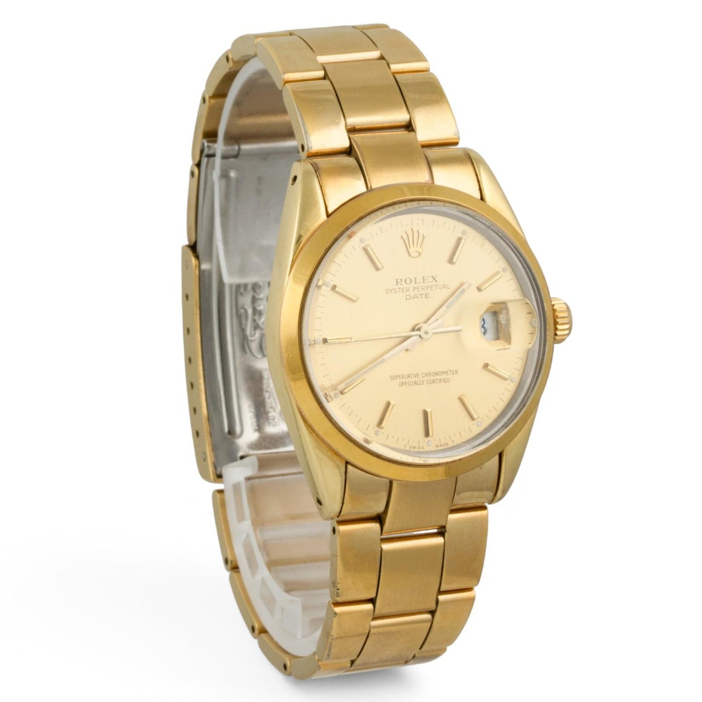 Rolex Oyster Perpetual Date 1505 Champagne 18k Gold Plated Steel 34mm VINTAGE