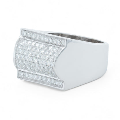 Men's 14k White Gold Pave Diamond Barrel Roll Top Ring 1.35ctw 20g HEAVY Size 12