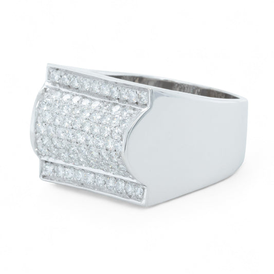 Men's 14k White Gold Pave Diamond Barrel Roll Top Ring 1.35ctw 20g HEAVY Size 12