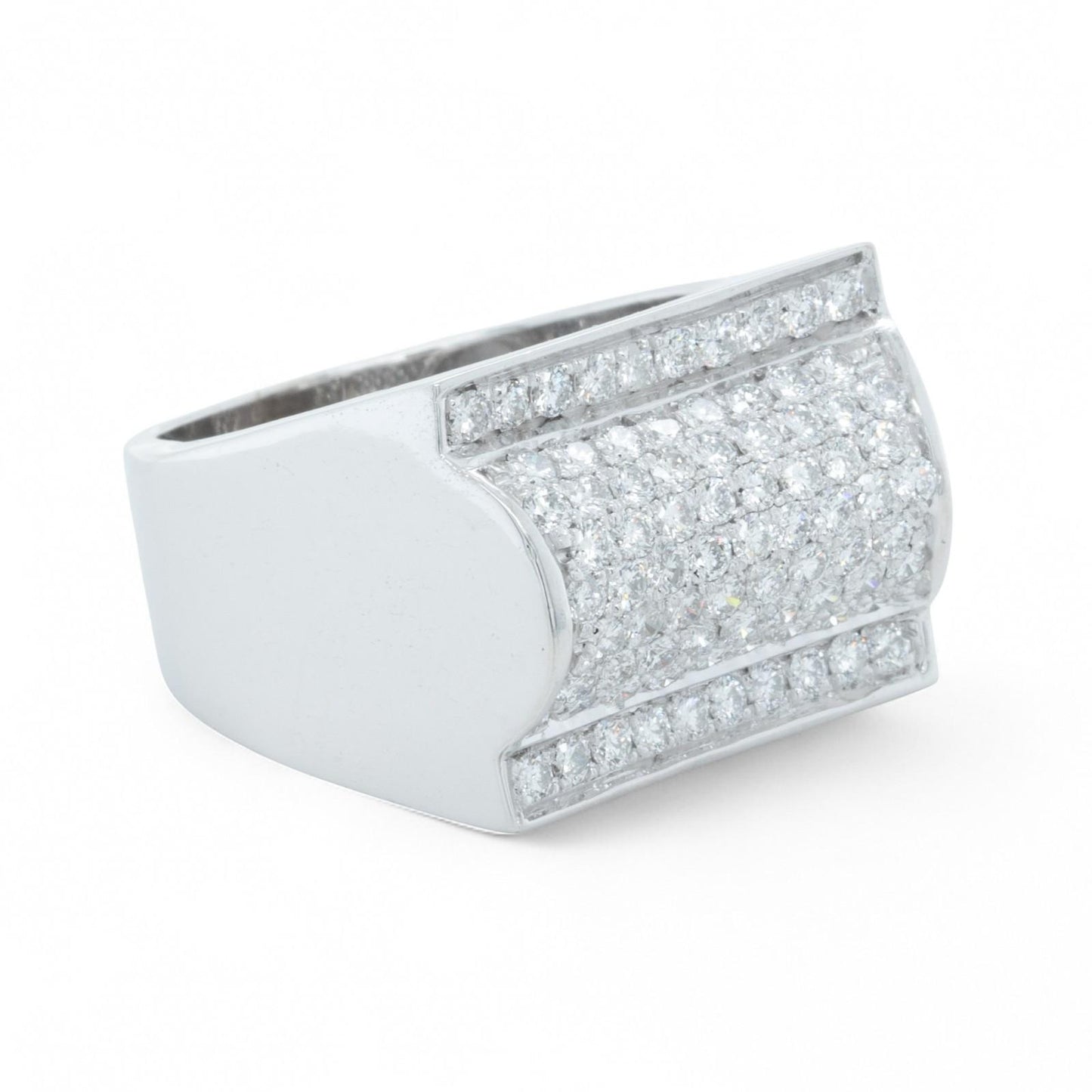 Men's 14k White Gold Pave Diamond Barrel Roll Top Ring 1.35ctw 20g HEAVY Size 12