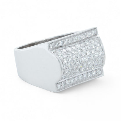 Men's 14k White Gold Pave Diamond Barrel Roll Top Ring 1.35ctw 20g HEAVY Size 12