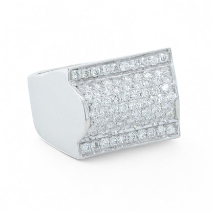 Men's 14k White Gold Pave Diamond Barrel Roll Top Ring 1.35ctw 20g HEAVY Size 12