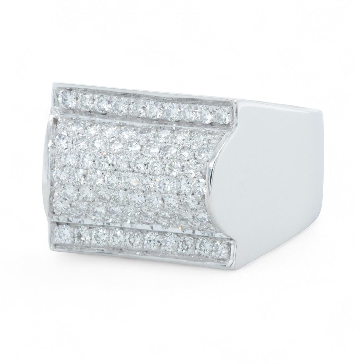 Men's 14k White Gold Pave Diamond Barrel Roll Top Ring 1.35ctw 20g HEAVY Size 12