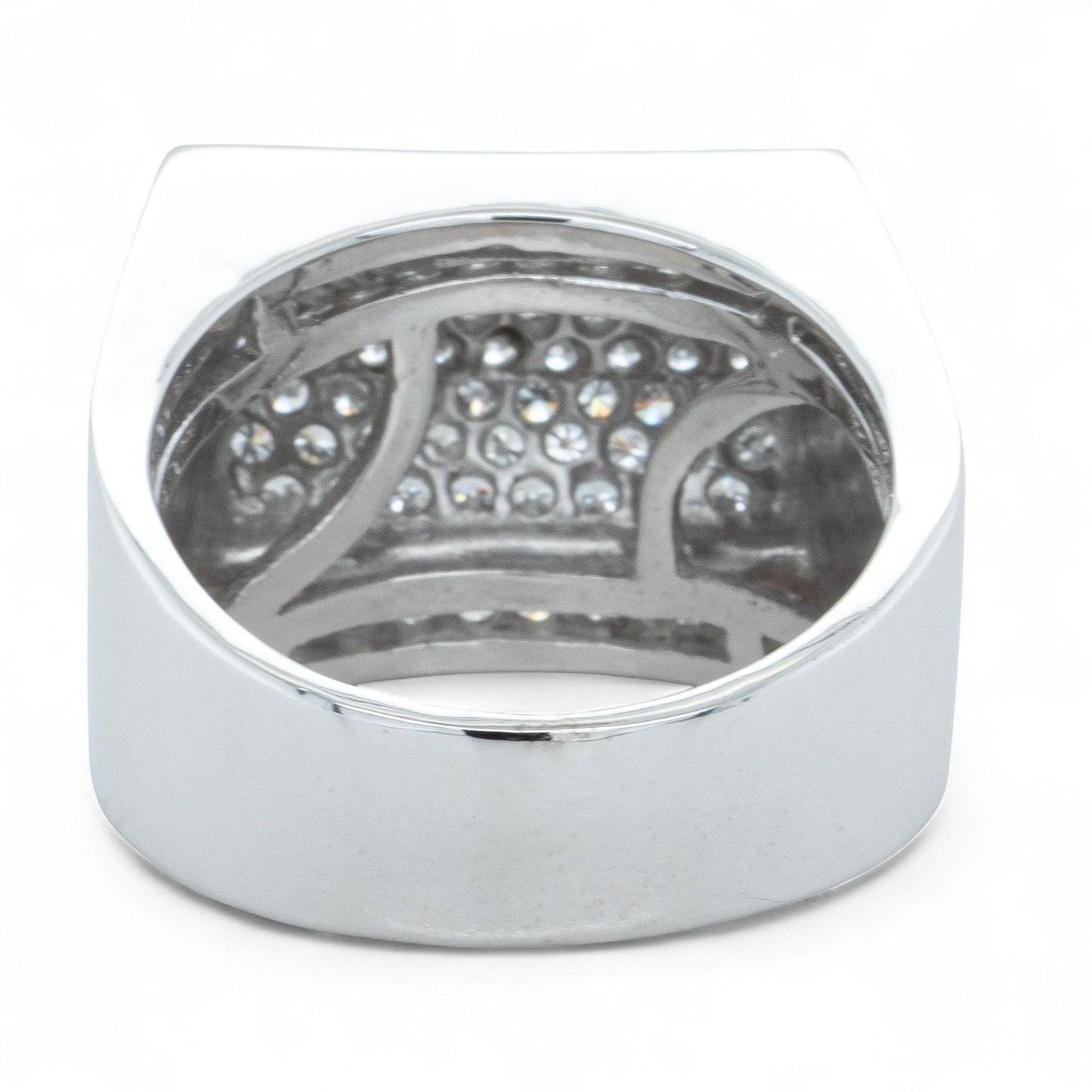 Men's 14k White Gold Pave Diamond Barrel Roll Top Ring 1.35ctw 20g HEAVY Size 12