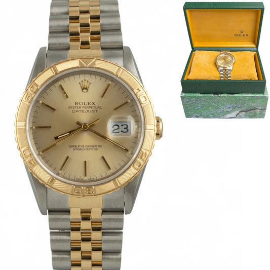 Rolex DateJust Thunderbird 16263 18k & Stainless Champagne Turn-O-Graph 36mm BOX