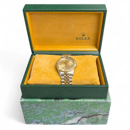 Rolex DateJust Thunderbird 16263 18k & Stainless Champagne Turn-O-Graph 36mm BOX