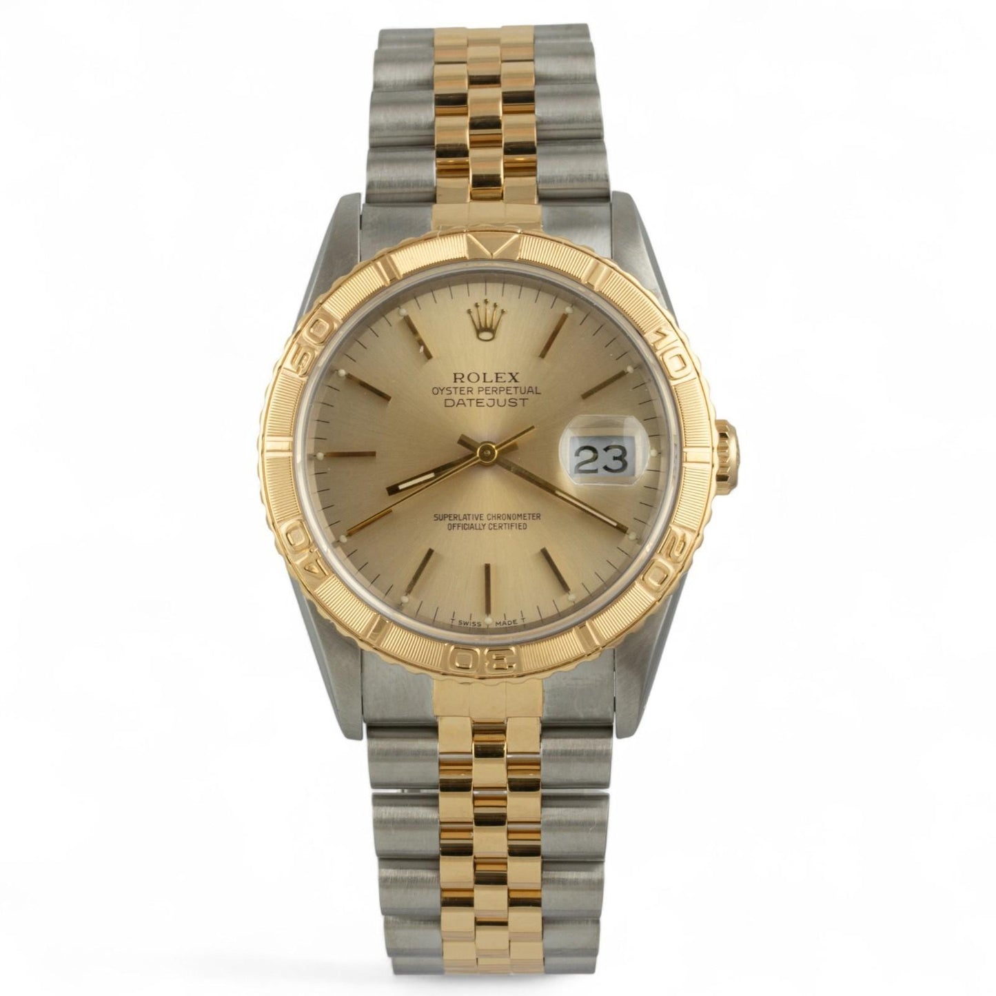 Rolex DateJust Thunderbird 16263 18k & Stainless Champagne Turn-O-Graph 36mm BOX