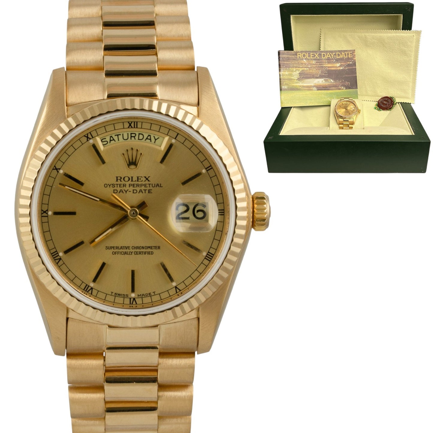 1979 Rolex Day-Date President 18038 Champagne 18k Yellow Gold 36mm Watch w/ BOX