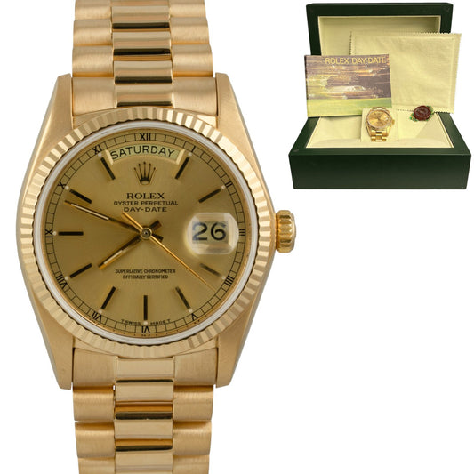 1979 Rolex Day-Date President 18038 Champagne 18k Yellow Gold 36mm Watch w/ BOX