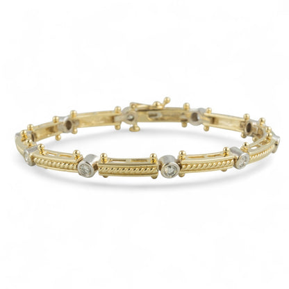 14k Yellow & White Gold Diamond 10 Station Bar Link Bracelet 1.00ctw G-H VS2-SI1