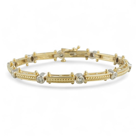 14k Yellow & White Gold Diamond 10 Station Bar Link Bracelet 1.00ctw G-H VS2-SI1