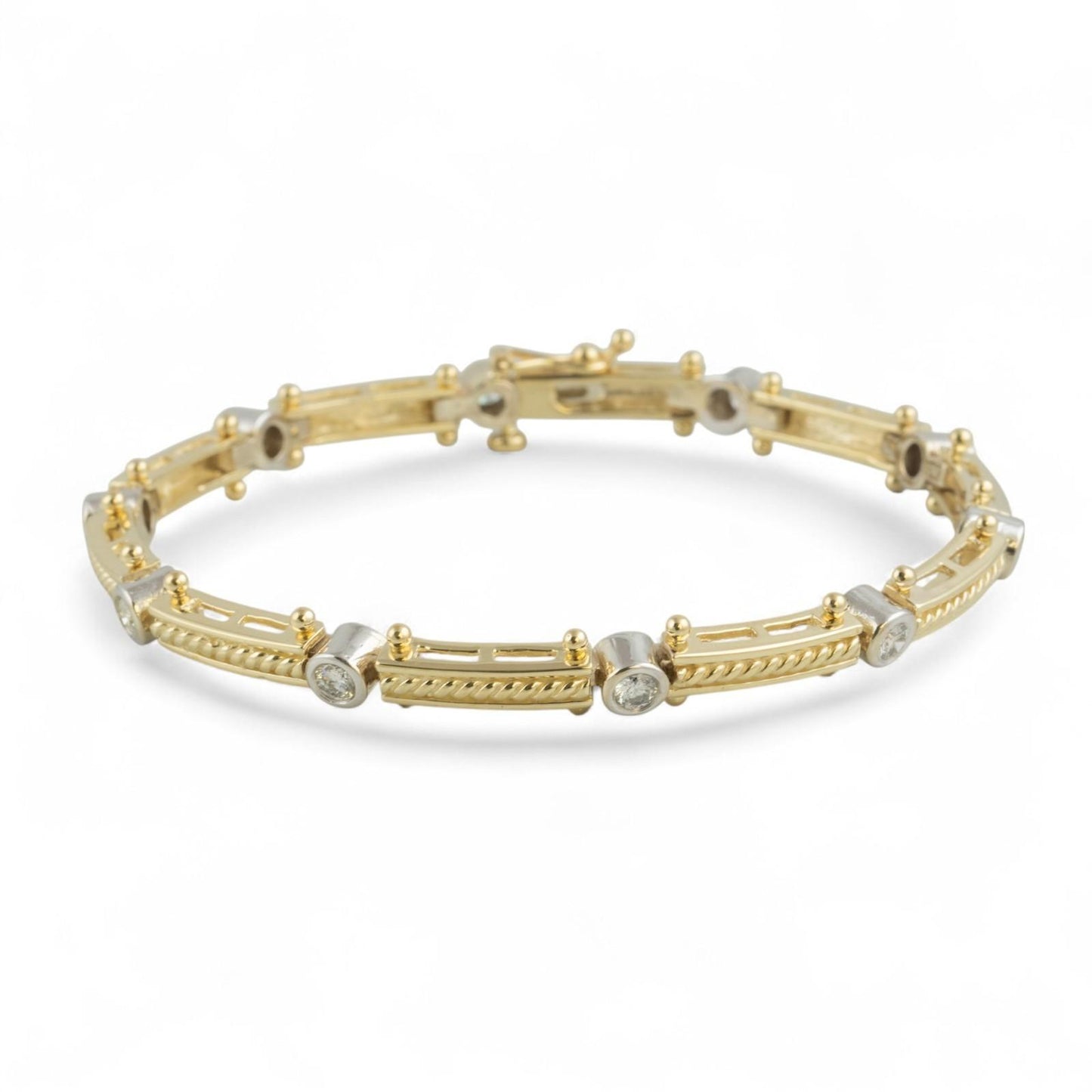 14k Yellow & White Gold Diamond 10 Station Bar Link Bracelet 1.00ctw G-H VS2-SI1