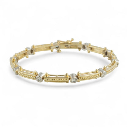 14k Yellow & White Gold Diamond 10 Station Bar Link Bracelet 1.00ctw G-H VS2-SI1