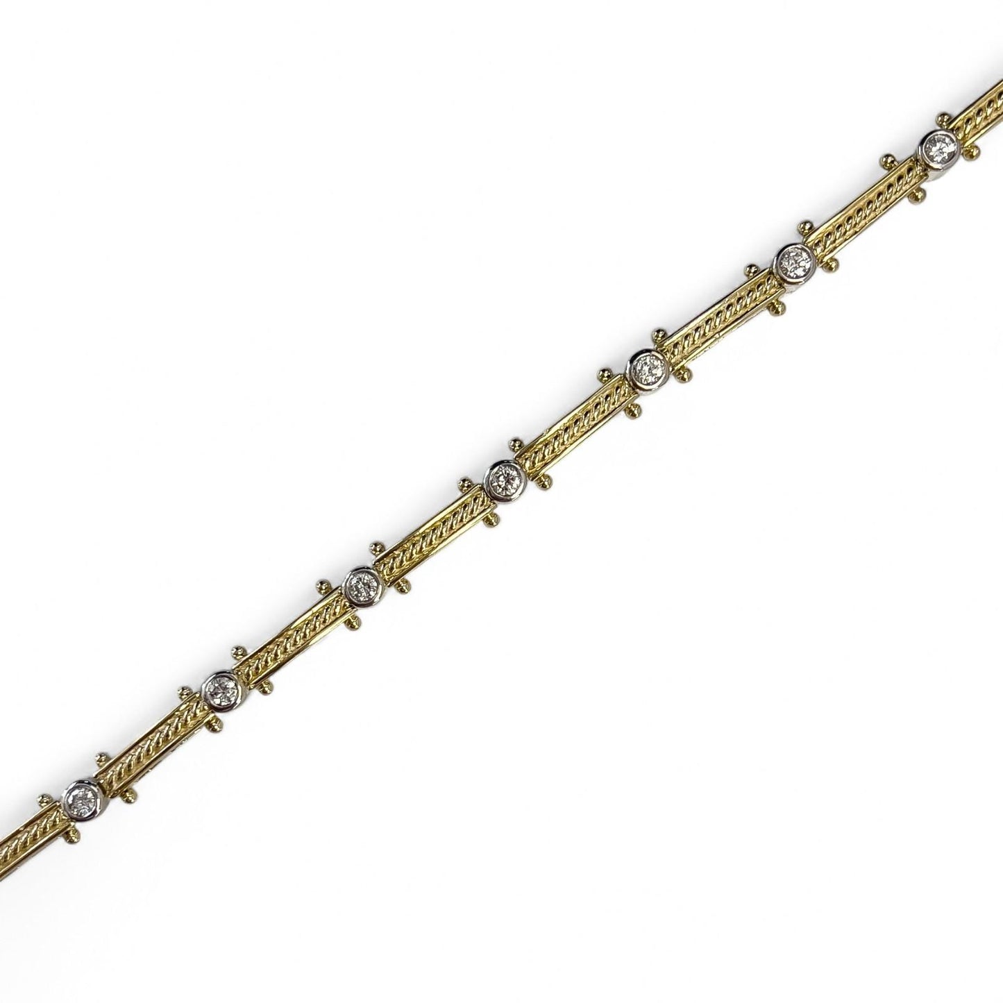 14k Yellow & White Gold Diamond 10 Station Bar Link Bracelet 1.00ctw G-H VS2-SI1