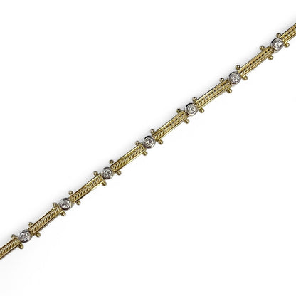 14k Yellow & White Gold Diamond 10 Station Bar Link Bracelet 1.00ctw G-H VS2-SI1