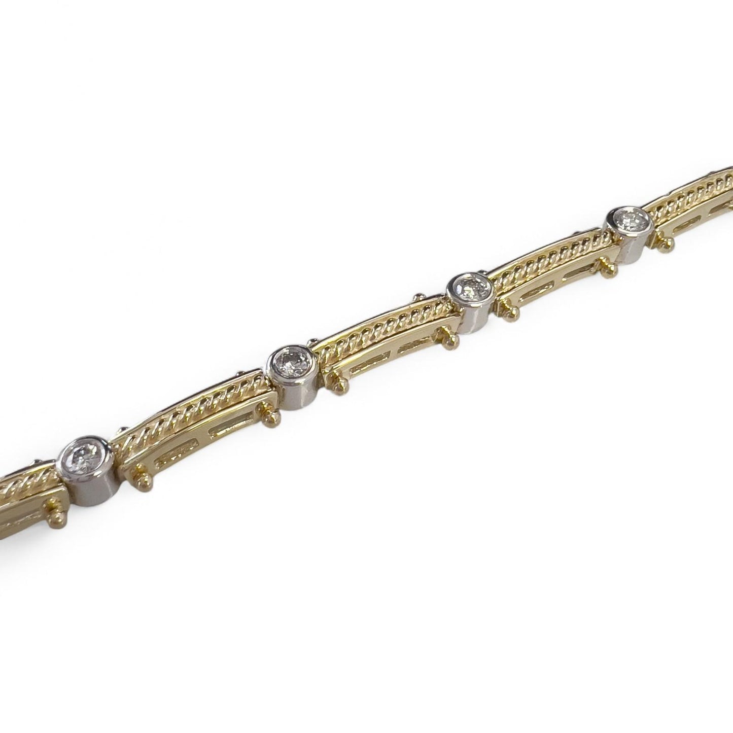 14k Yellow & White Gold Diamond 10 Station Bar Link Bracelet 1.00ctw G-H VS2-SI1