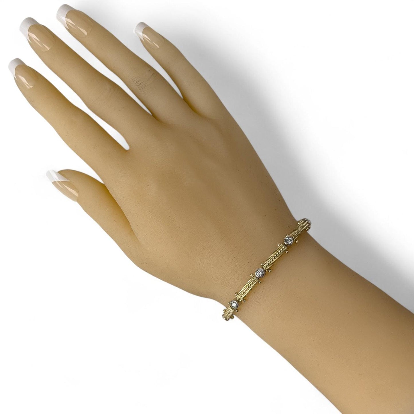 14k Yellow & White Gold Diamond 10 Station Bar Link Bracelet 1.00ctw G-H VS2-SI1