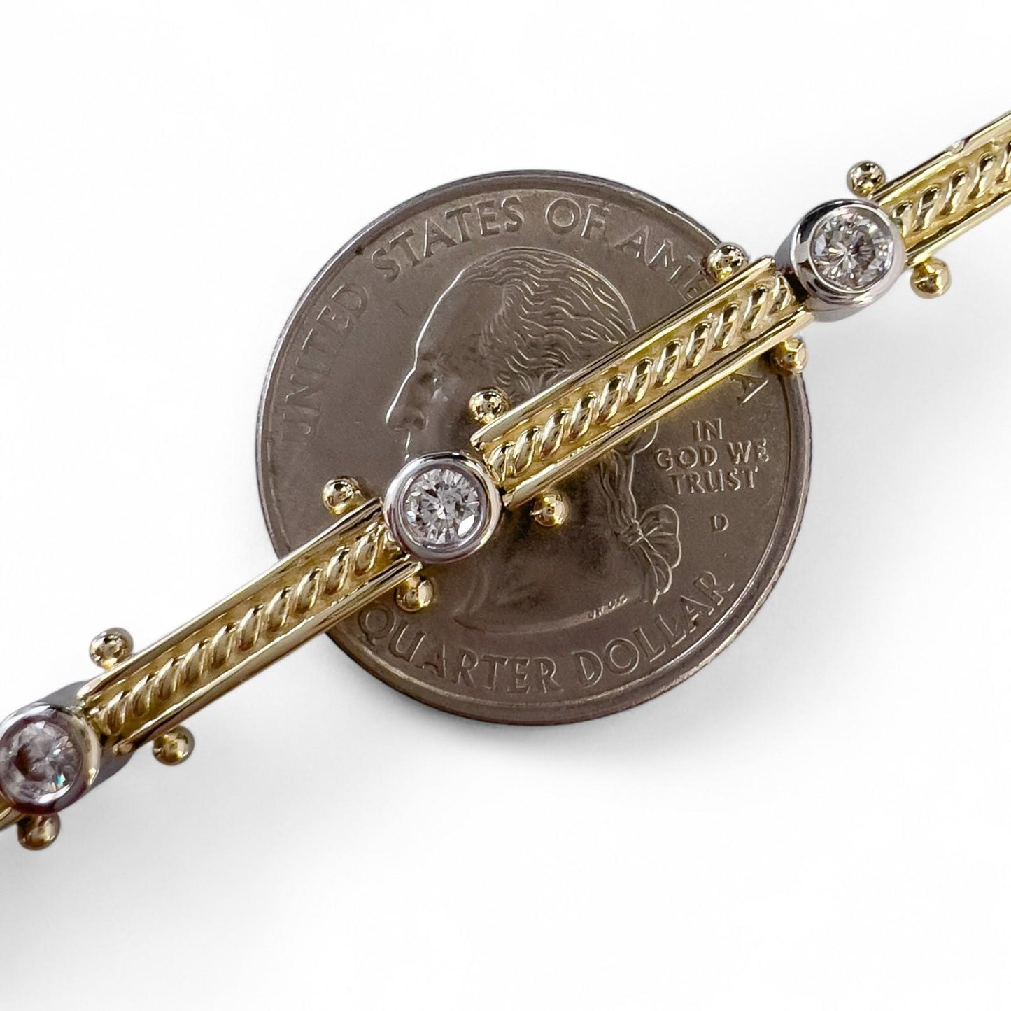 14k Yellow & White Gold Diamond 10 Station Bar Link Bracelet 1.00ctw G-H VS2-SI1