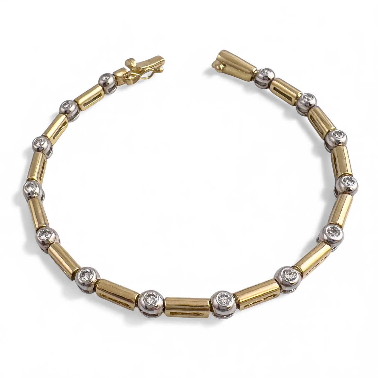 14k Yellow & White Gold 14 Diamond Station Bar Link Bracelet 0.86ctw G-H SI2 12g