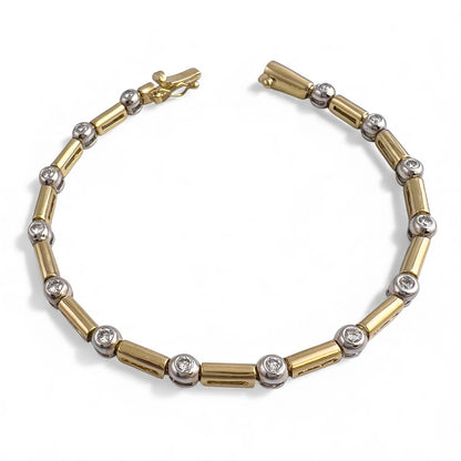 14k Yellow & White Gold 14 Diamond Station Bar Link Bracelet 0.86ctw G-H SI2 12g