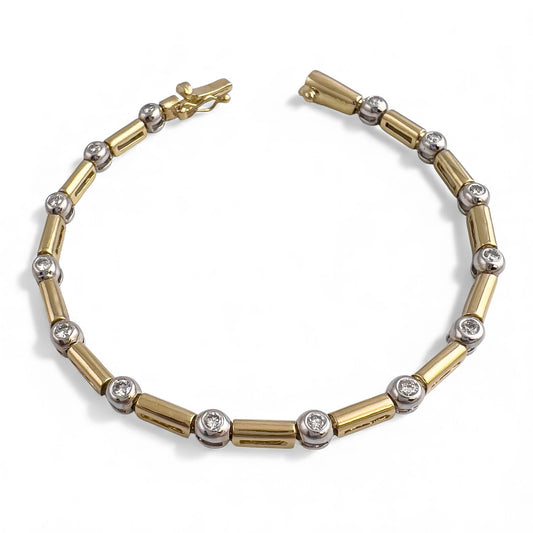 14k Yellow & White Gold 14 Diamond Station Bar Link Bracelet 0.86ctw G-H SI2 12g