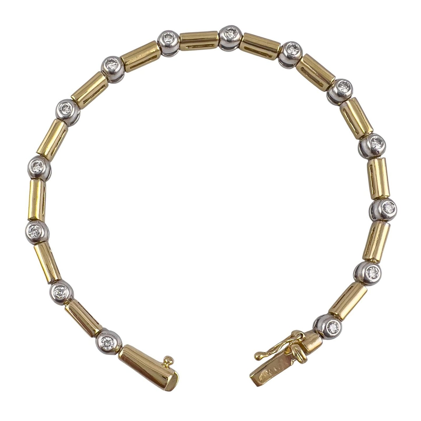 14k Yellow & White Gold 14 Diamond Station Bar Link Bracelet 0.86ctw G-H SI2 12g