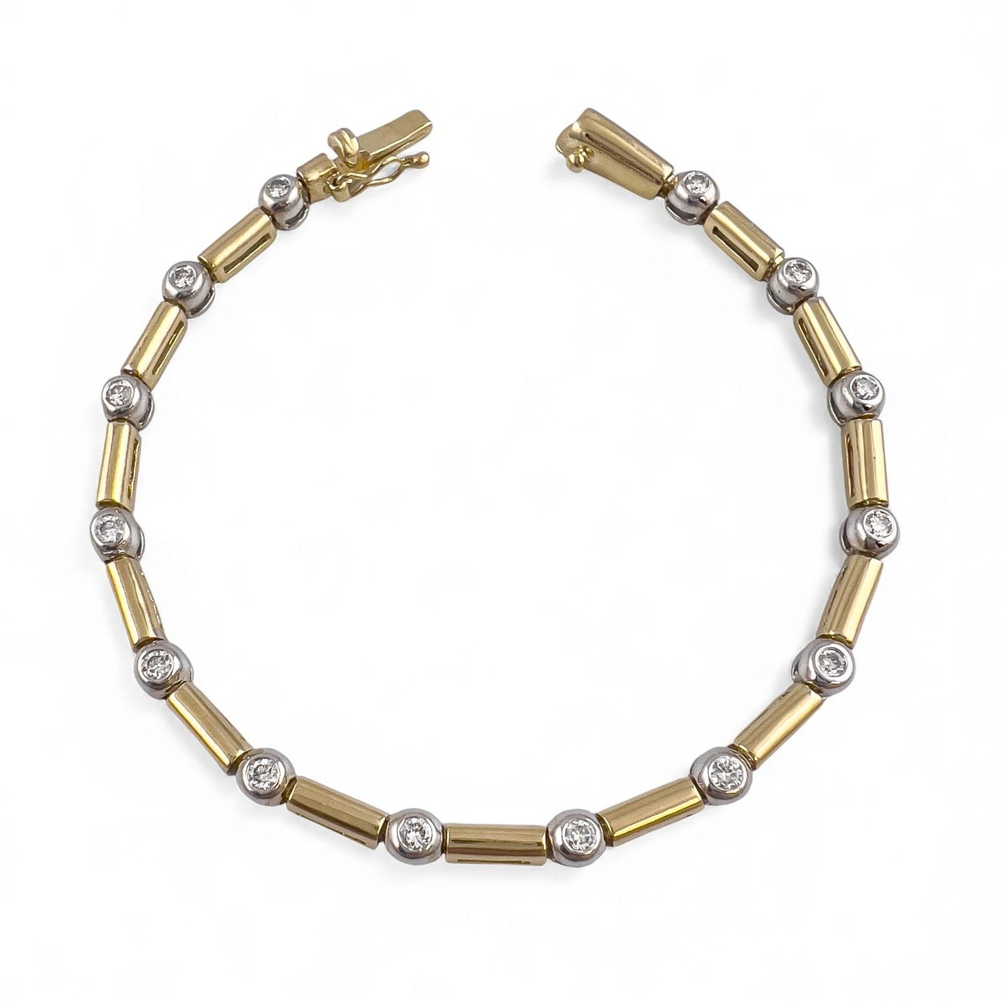 14k Yellow & White Gold 14 Diamond Station Bar Link Bracelet 0.86ctw G-H SI2 12g