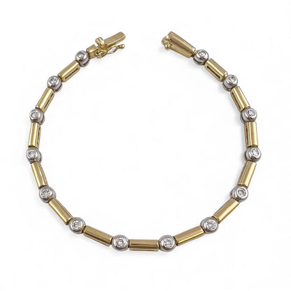 14k Yellow & White Gold 14 Diamond Station Bar Link Bracelet 0.86ctw G-H SI2 12g