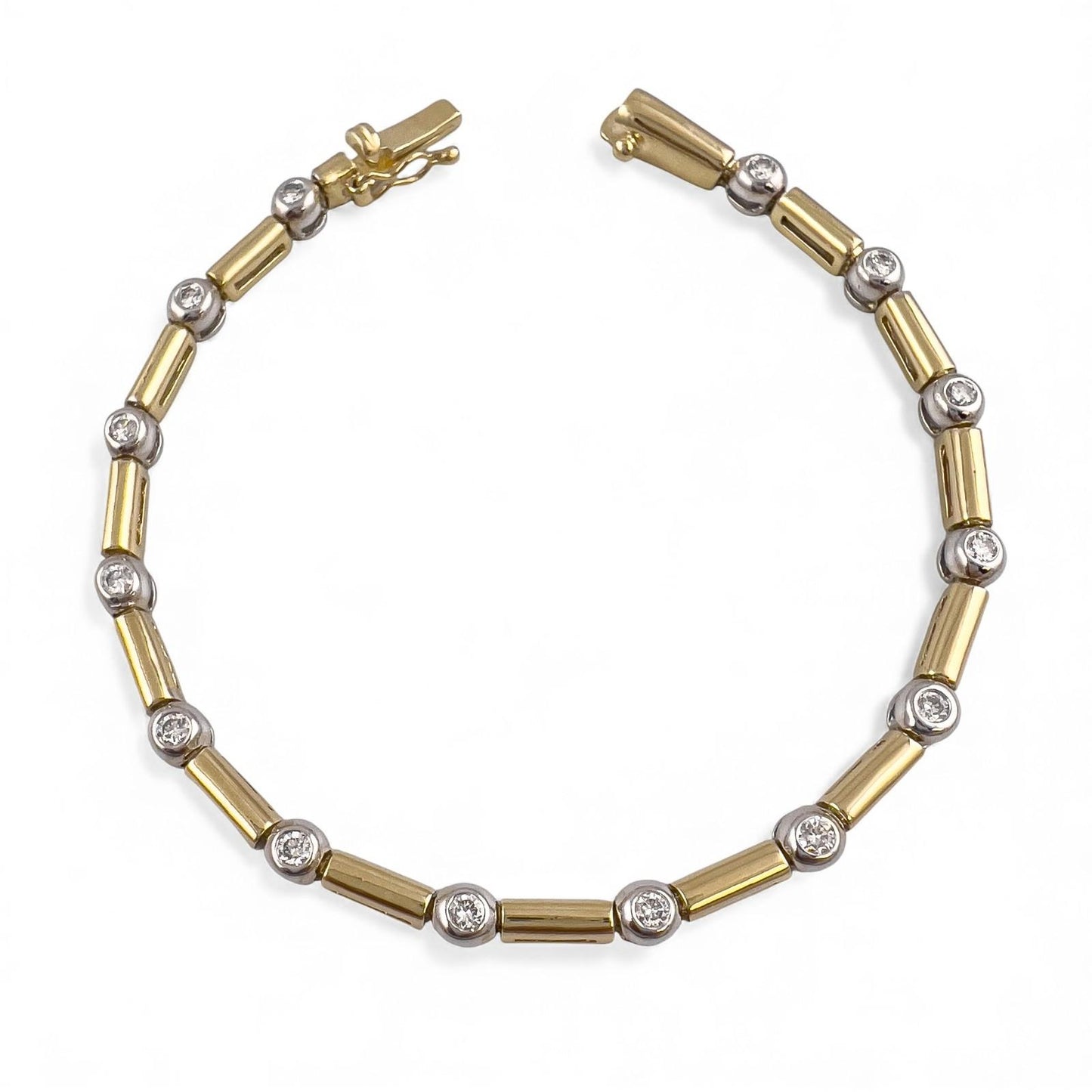 14k Yellow & White Gold 14 Diamond Station Bar Link Bracelet 0.86ctw G-H SI2 12g