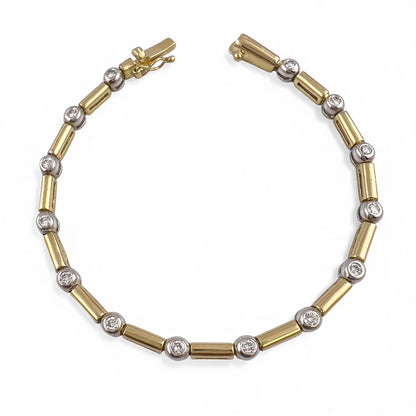 14k Yellow & White Gold 14 Diamond Station Bar Link Bracelet 0.86ctw G-H SI2 12g