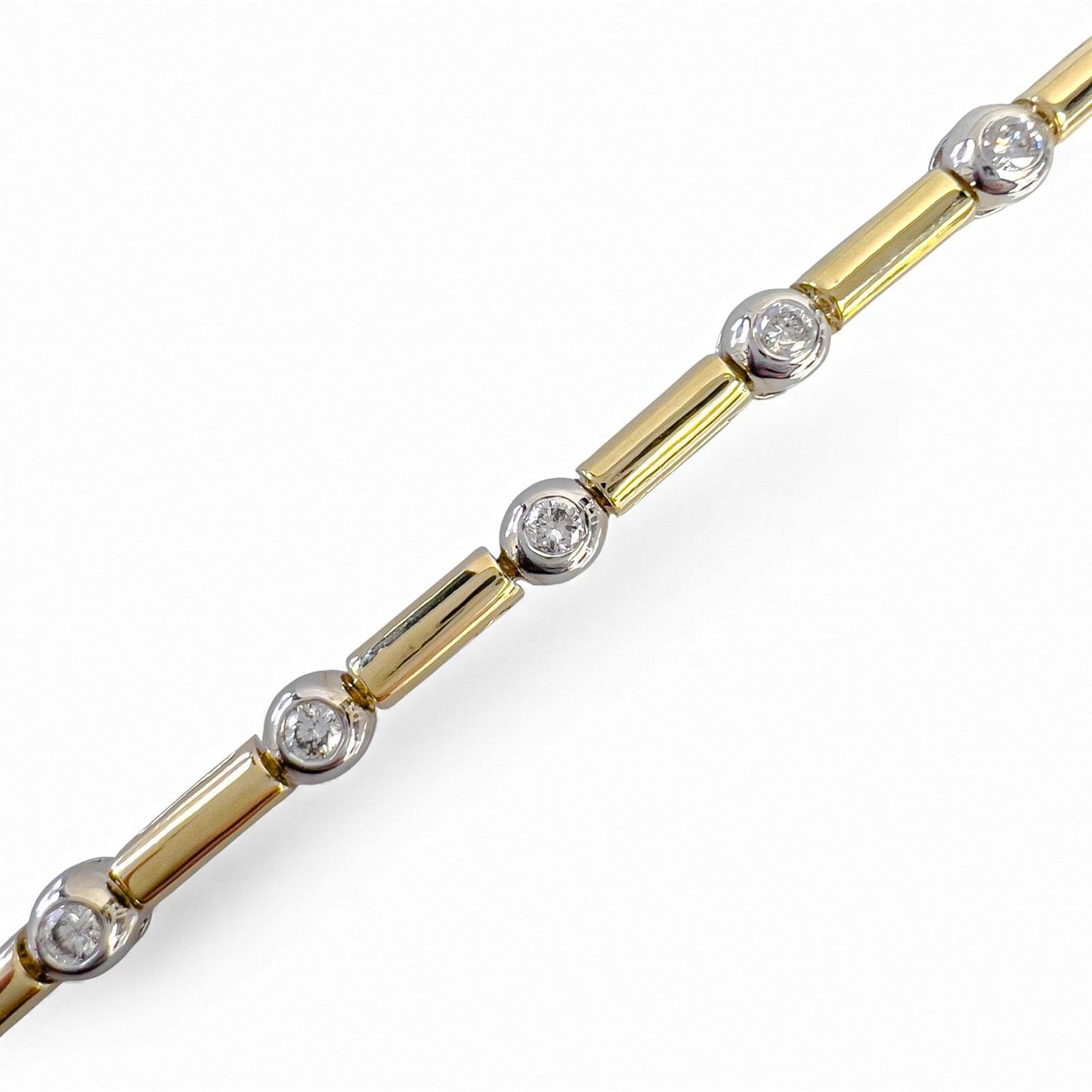 14k Yellow & White Gold 14 Diamond Station Bar Link Bracelet 0.86ctw G-H SI2 12g