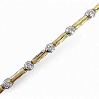 14k Yellow & White Gold 14 Diamond Station Bar Link Bracelet 0.86ctw G-H SI2 12g